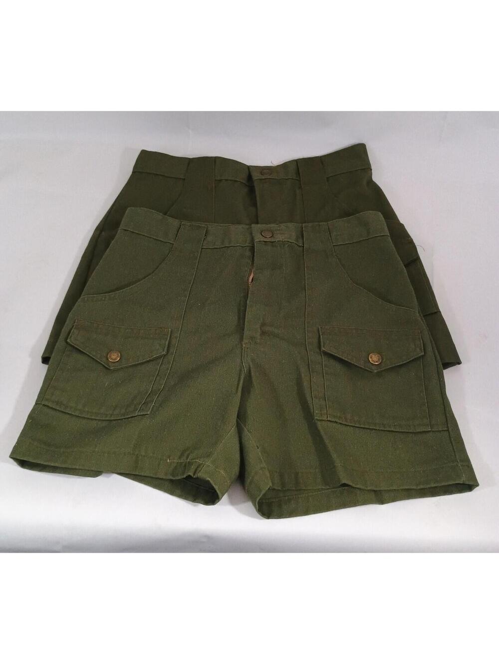 Boy SCOUT Offical OLIVE Green Pair 2 Shorts Waist 28.5-29" BSA Boy Scouts
